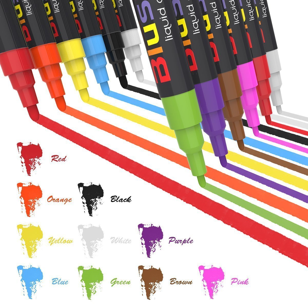 Chalk Markers, Blusmart 12 pack Colorful Erasable Glass Window Pens with 40 Chalkboard Labels, Reversible Tips 6mm+3mm, Children Friendly