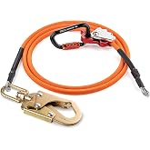 TRSMIMA Steel Wire Core Flipline - 8ft Tree Climbing Lanyard Flip Line | Arborist Lanyard Gear 1/2" Galvanized Steel Cable Lanyard Kit with Swivel Snap Hook Triple Lock Carabiner Rope Grab Adjuster