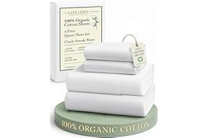 LANE LINEN Eco Friendly 100% Organic Cotton Queen Sheet Set, Soft & Comfy Fully Elasticized 15" Deep Pocket Bed Sheets, Low Pill Naturally Cooling Machine Wash Sábanas Queen- White Bed Sheets