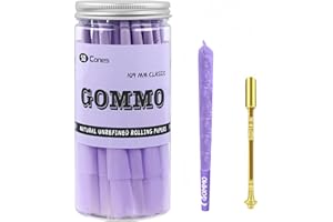 GOMMO 50 Pack Pre Rolled Cones King Size Cones Rolling Paper 109mm Natural Purple Rolling Papers with Golden Packing Spoon Included