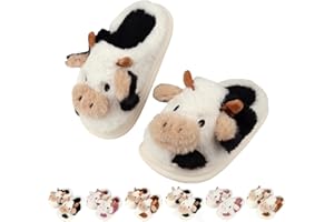 HAZYTOM Kids Cow Slippers丨Toddler Boys Girls Animal Slippers丨Youth Fuzzy Slippers丨Comfy House Slippers Shoes丨Memory Foam丨Cute Cartoon丨Soft Non-slip
