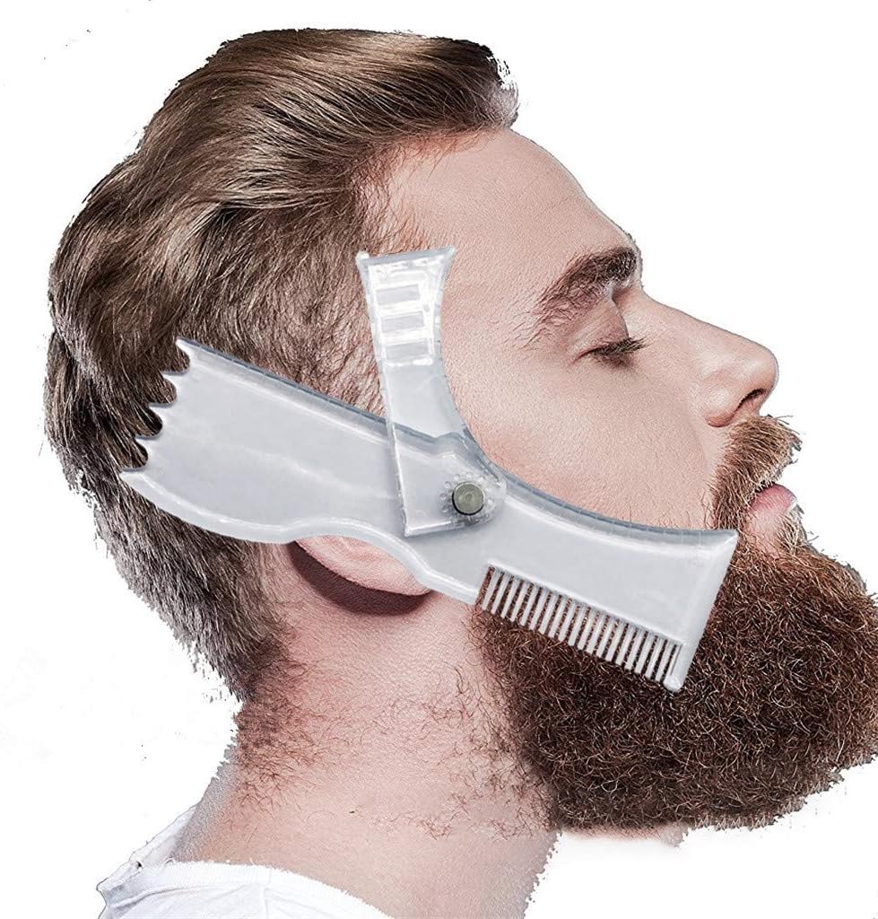 Man's Rotating Beard Style Comb Beard Shaping Styling Template Beard Comb Shaving Cut Beard Styling Tools, Help Users to Create Including Curve Cut, Step Cut, Straight Cut, Goatee, Sideburns (Clear)