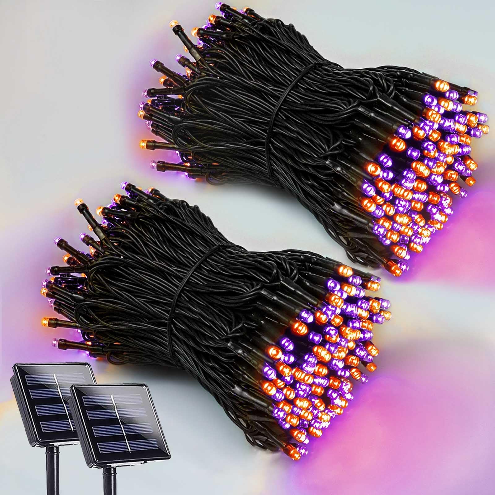 Photo 1 of 2 Pack 200 LED Solar Halloween Lights Outdoor Waterproof, Solar String Lights for Outside, Solar Tree Light with 8 Lighting Modes for Xmas Party Garden Yard Halloween Decorations (Orange and Purple)