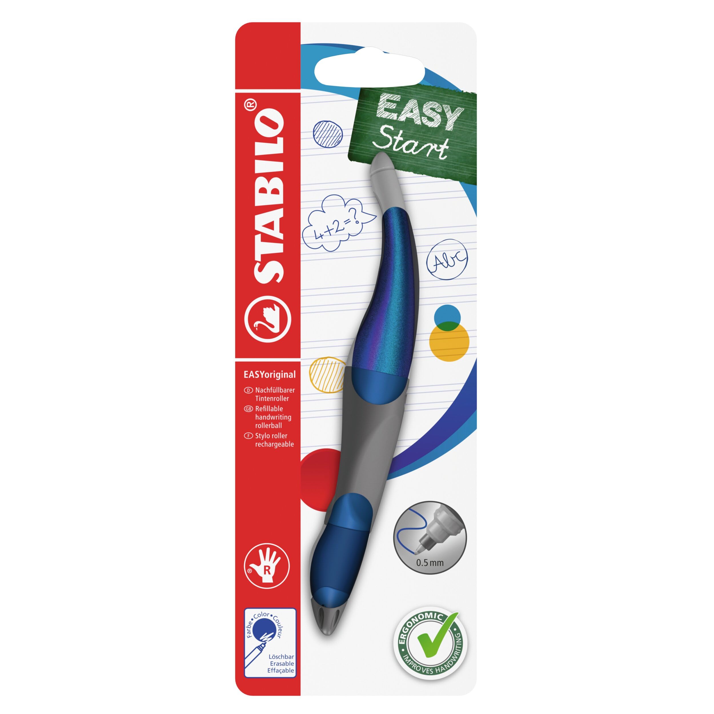 STABILO EASYoriginal Holograph - Ergonomic Rollerball - Right-Handed - Pack of 1 - Blue
