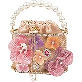 ÉclatBurstShe Luxury Women's Party Flower Shaped Rhinestone Gold Evening Metallic Bucket Crossbody bag,Designer Handbags,