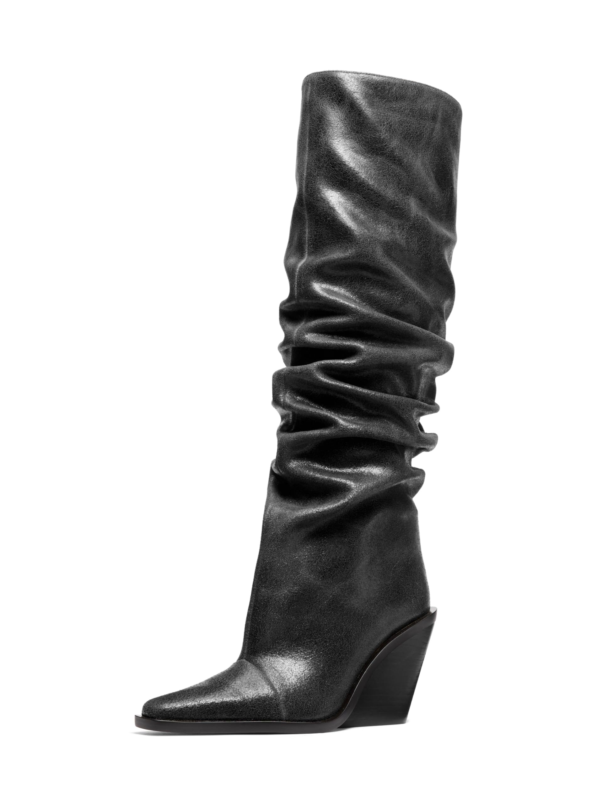 Michael Kors Women’s Noemie Heeled Boot, Black/Distressed Leather, 5