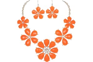 Firstmeet Shiny Flower Statement Collar Necklace with Earrings