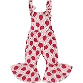Emmababy Birthday Jumpsuit Baby Girl Strawberry Romper Bell Bottoms Sleeveless Halter Floral Jumpsuit Toddler Summer Clothes
