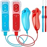 XiQiDianr Wii Remote Controller and Nunchaku Controller,Wii Controller with Nunchuck, Used Compatible with Nintendo Wii/Wii U Console, with Silicone Case and Wrist Strap(Red+Blue)
