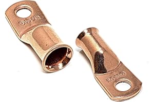 WINDYNATION 10 pcs WNI 1/0 Gauge x 5/16 Pure Copper Battery Welding Cable Lug Connector Ring Terminals