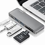 USB Type C Hub Aluminum Adapter 5 in 1 Multi-Port Combo Converter with USB-C Charging Port, Type-C Pass Through, 2 USB 3.0 Ports, SD/Micro Card Reader for 2015/2016 MacBook and more (Space Grey)