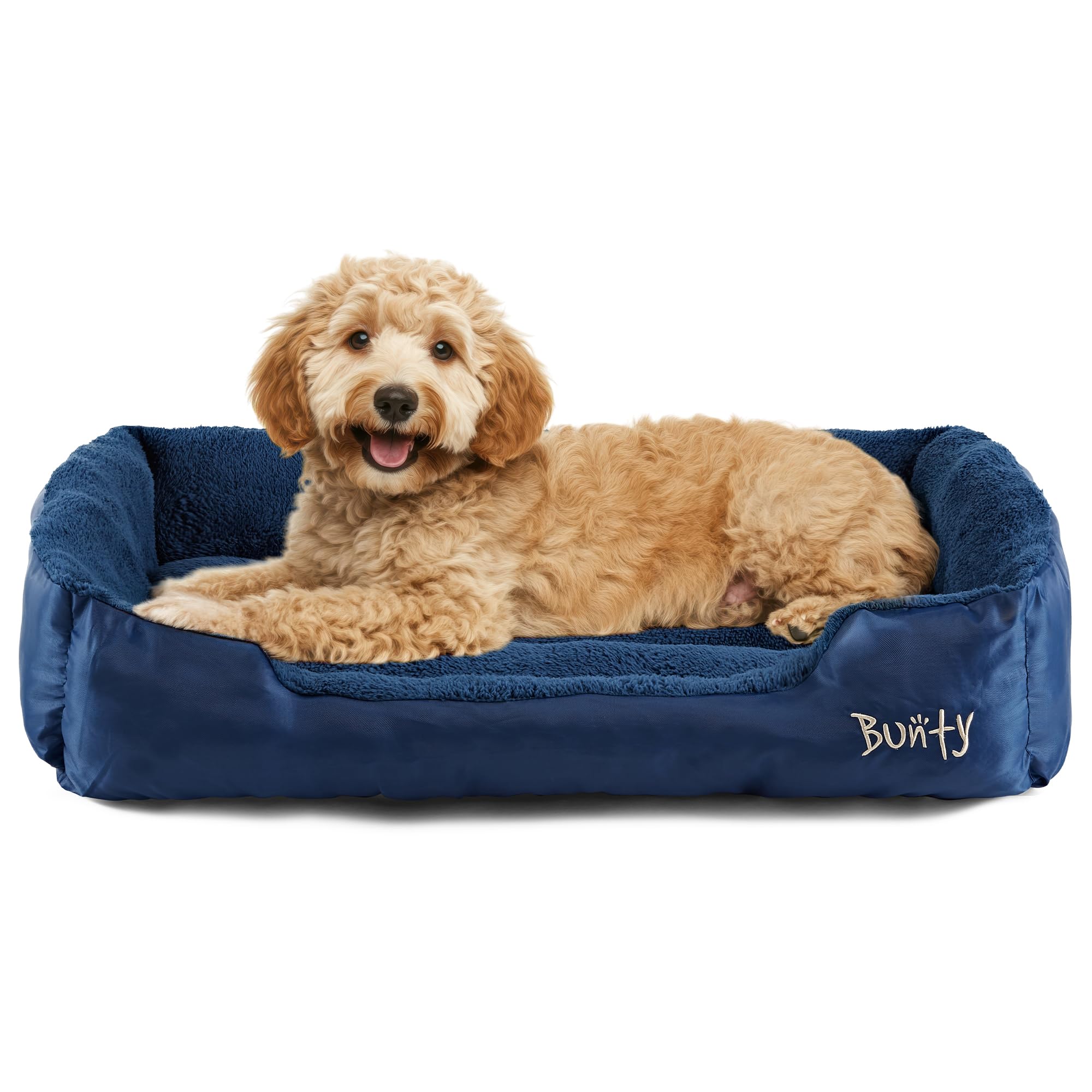 Bunty Deluxe Dog Bed - Small, Medium to XXL Calming Washable Dog Bed - Non-Slip Base, Raised Walls, Fleece Lined Interior, Plush Cushioning, Insulates & Retains Heat - XL, Blue