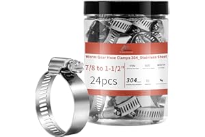 AKIHISA 24 Pack 7/8" - 1 1/2" Worm Gear Hose Clamps, Adjustable Range 21-38mm 304 Stainless Steel Fuel Line Hose Clamps for Pipe, Plumbing, Automotive and Mechanical Application