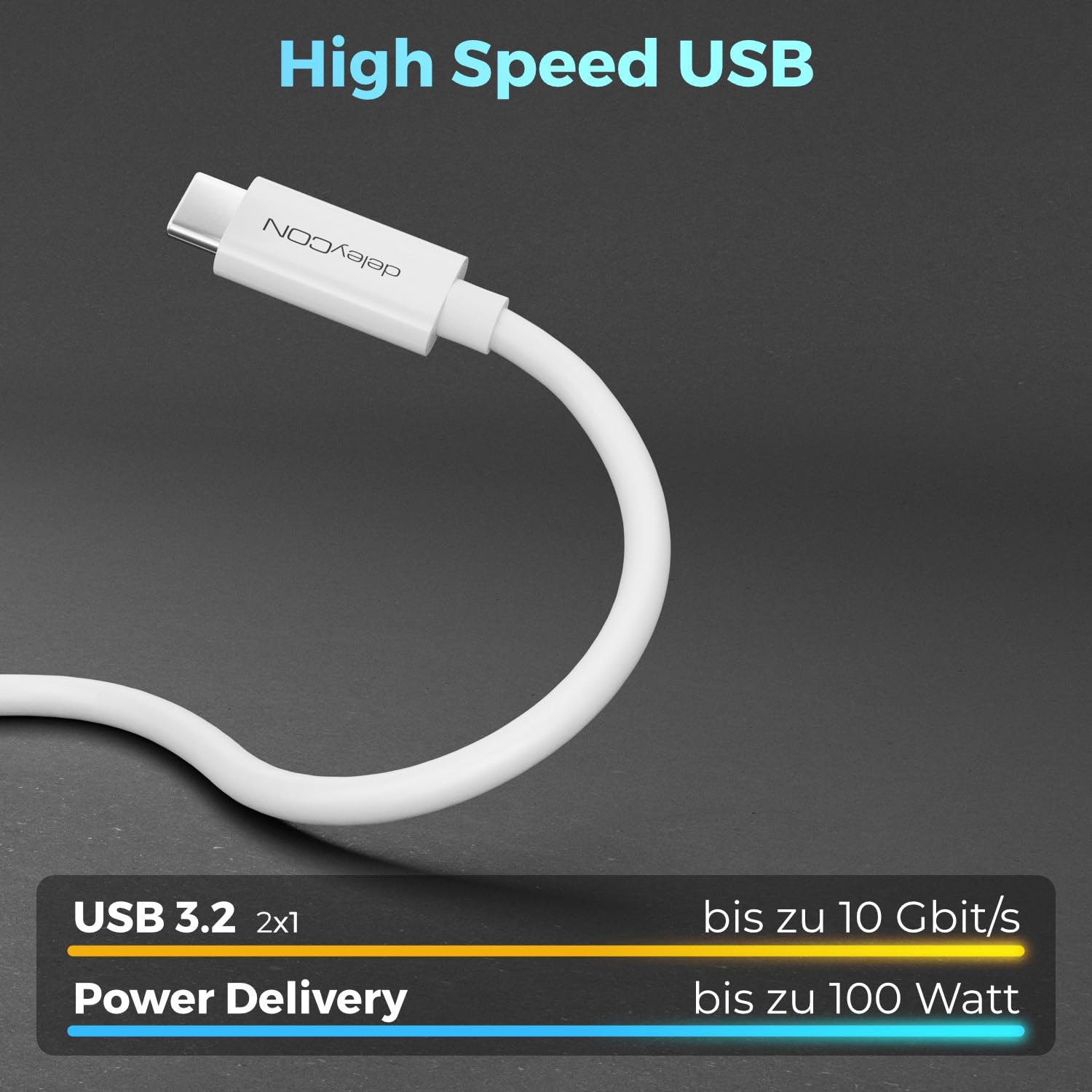 deleyCON 1m USB C Kabel USB3.2 Gen2 (10 Gbit/s + 100W Fast Charge) Ladekabel Datenkabel für SDD HDD Apple iPhone 17 16 15 Pro Max Air Galaxy S26 S25 S24 S23 iPad MacBook iMac Tablet Switch PS5 Weiß 4
