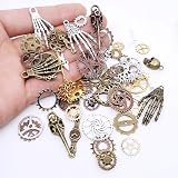 kuou 80Pcs Assorted Antique Steampunk Gears Skeleton Charms Pendant Bronze view 4