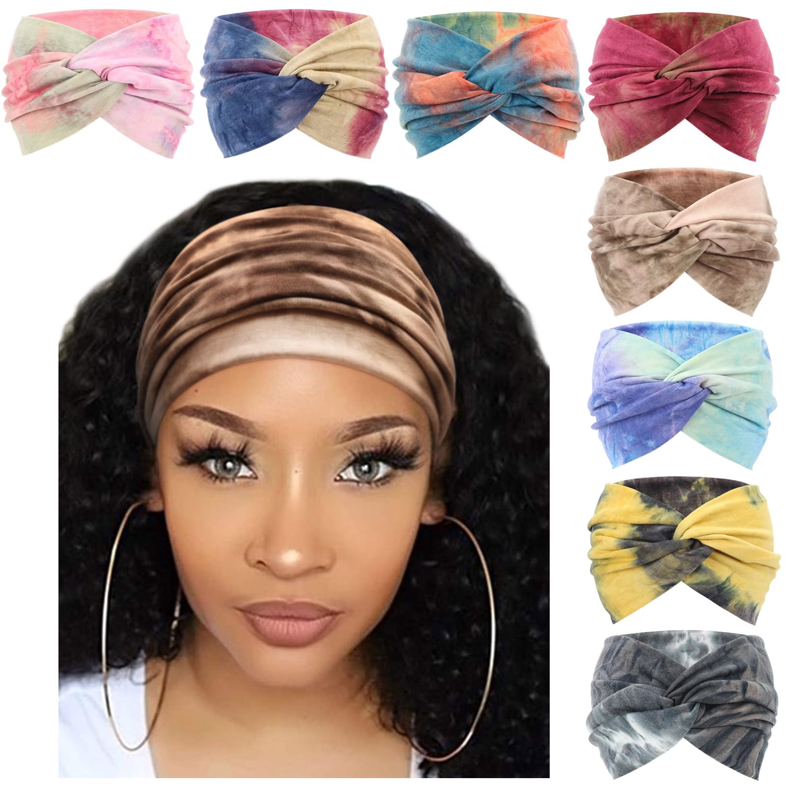 DRESHOW 8 Pack Turban Headbands for Women Wide Vintage Head Wraps Knotted Cute Hair Bands Accessories — image 1