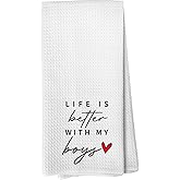 Liosei Life is Better with My Boys Kitchen Towels - Mom of Boys Hand Towels Dish Towels, Boy Mom Gifts, Ideas, Mom Life Waffle Weave Microfiber Towel 16x24