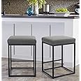 MAISON ARTS Counter Height 24" Bar Stools Set of 2 for Kitchen Counter Backless Modern Barstools Industrial Upholstered Faux Leather Stools Farmhouse Island Chairs, (24 Inch, Grey)