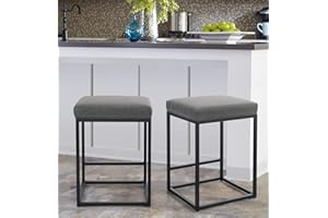 MAISON ARTS Counter Height 24" Bar Stools Set of 2 for Kitchen Counter Backless Modern Barstools Industrial Upholstered Faux Leather Stools Farmhouse Island Chairs, (24 Inch, Grey)