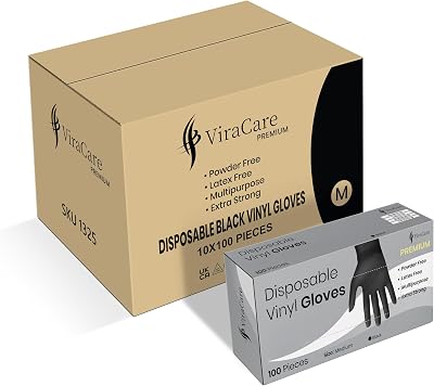ViraCare 1000 Black Medium Double Vinyl Disposable Latex Powder Free Gloves