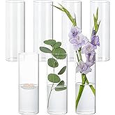 SUPMIND 7Pcs Glass Cylinder Vase for Centerpieces 10 Inch Tall Clear Glass Flower Vase Bulk, Glass Hurricane Candle Holder Floral Vases for Table, Floating Candle Vases for Wedding Home Décor