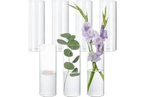 SUPMIND 7Pcs Glass Cylinder Vase for Centerpieces 10 Inch Tall Clear Glass Flower Vase Bulk, Glass Hurricane Candle Holder Floral Vases for Table, Floating Candle Vases for Wedding Home Décor