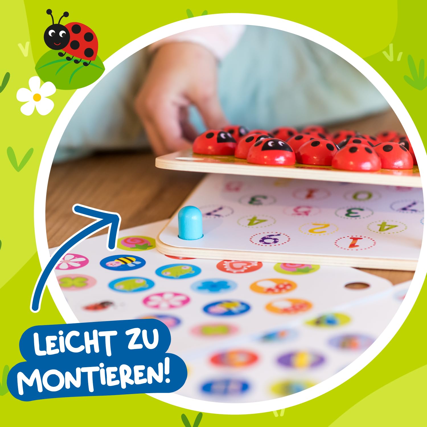 Nene Toys Marienkäfer-Garten, Gedächtnisspiel aus FSC® Holz für Kinder ab 3 Jahren – Pädagogisches Brettspiel mit 10 lustigen Mustern – Montessori Memo-Spiel – Geschenk Jungen Mädchen ab 3 4 5 Jahren 7