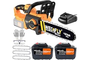 WeGofly 12-Inch Electric chainsaw Kit, (2 x 21V 6.0Ah Battery and Charger) Cordless Chainsaw with with Tool-free Chain Tension & Auto Lubrication, for Wood Cutting Trimming Courtyard Garden