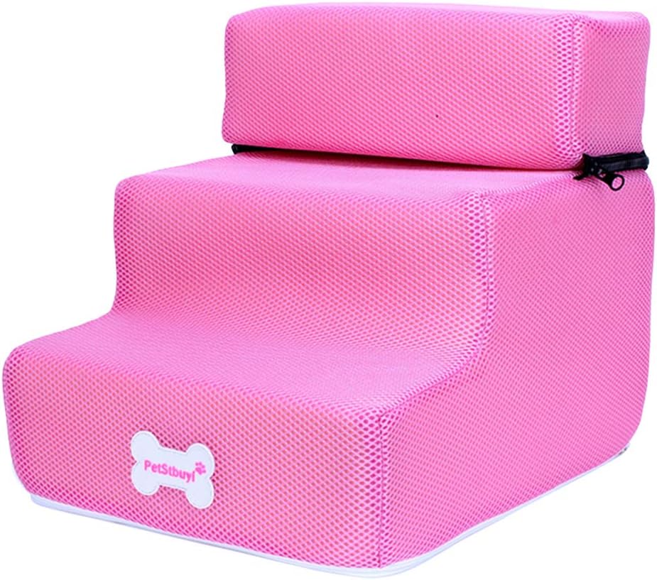 Whiie891203 Stairs & Steps for Dogs,3 Steps Removable Non-slip Ramp Climbing Detachable Folding Puppy Anti-Slip Stairs Dogs Going To Bed Ladders for Little Dogs/Older Dogs,Anti-Slip Stairs Pink