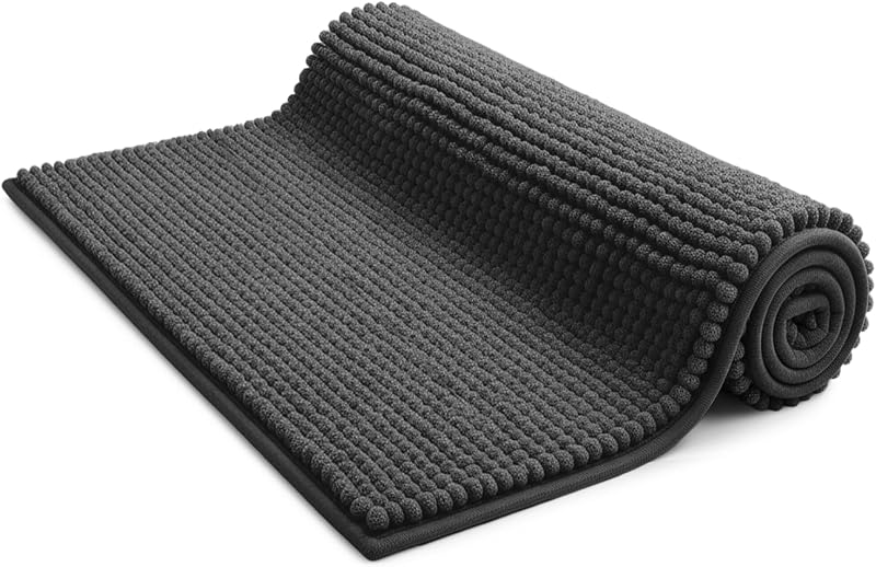 KEPLIN Non-Slip Microfibre Bath Mat 50x80cm Grey Soft Plush