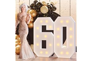 Bugame Light Up Numbers 4FT, Number 60 Light Up Sign Marquee Numbers 4 Feet Tall, Large 60 Marquee Number for 60th Birthday Party Decorations Mosaic Número