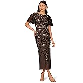Adrianna Papell Womens Beaded Mesh Column Dress