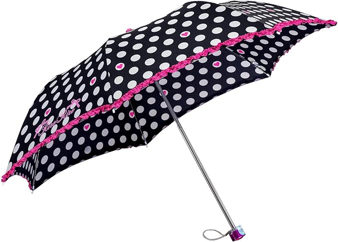 Amazon 折りたたみ傘 子供用 女の子 キッズ 50cm リール リール ドットハートフリル柄 ブラック 折りたたみ傘 通販