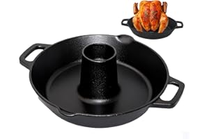 Homzenify Heavy Duty Cast Iron Chicken Roaster for Oven and Grill, Pre-Seasoned Beer Can Poultry Holder with Roasting Pan, No