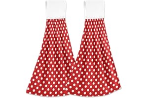 Dussdil Red White Polka Dot Kitchen Hanging Towel 12 x 17 in, Bath Hand Fingertip Tie Towels Set 2 Pcs Tea Bar Dish Cloths Dry Towel Soft Absorbent Durable for Bathroom Laundry Room Decor