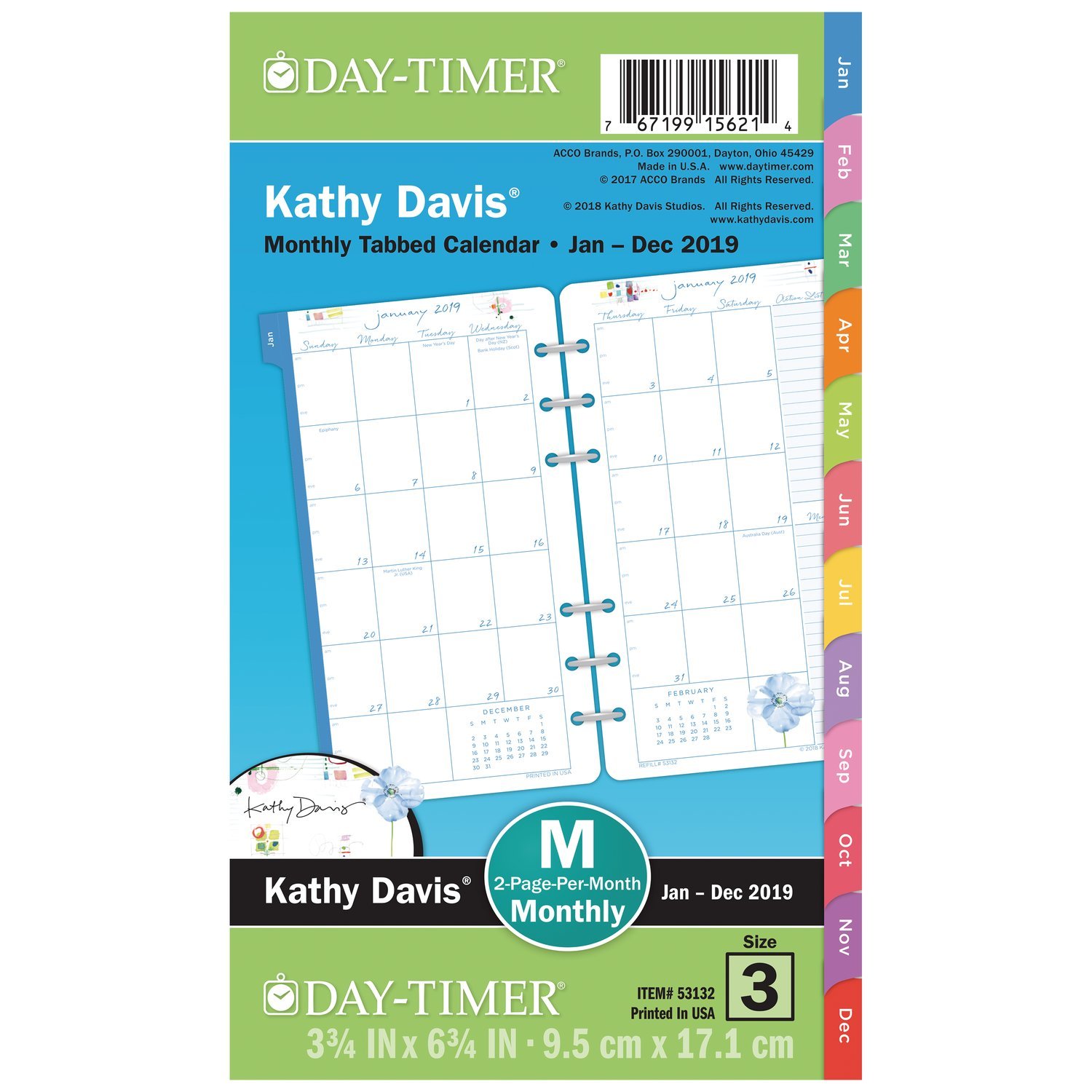 DayTimer 2 Page Per Month Planner Refill, January 2019 December 2019