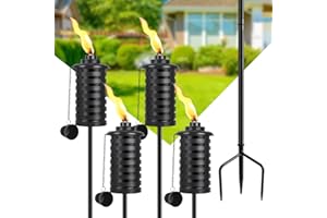 SNOGSWOG Citronella Torches for Outside Set of 4, 16 Oz Outdoor Garden Torches with 3-Prong Grounded Stake, 59 Inch Metal Torch for Garden Décor, Outside Torches for Backyard, Garden, Patio