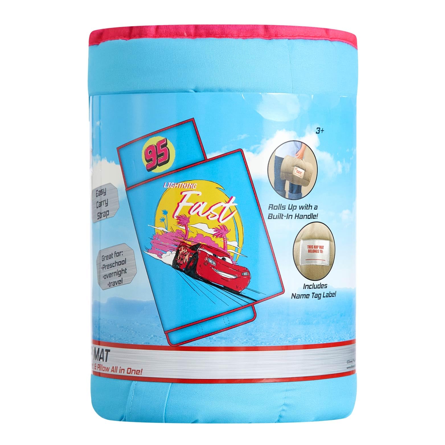 Disney Pixar Cars Toddler Nap Mat with Pillow and Blanket, Quilted Sleep Mat for Kids, Soft & Portable, 20x46, Ideal for Daycare, Preschool, Travel, or Naptime