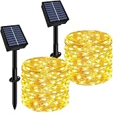 Solar String Lights Outdoor Waterproof 2 Pack Total 66ft 200LED 8 Modes Twinkle Lights Solar Fairy Lights for Patio, Garden Yard Party Wedding Tree Christmas Halloween Decoration, Warm White