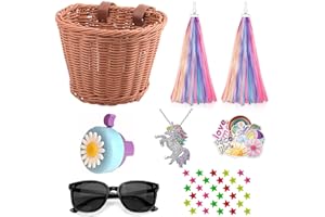 Suerico Kids Bike Basket for Girls,Handlebar Bicycle Basket with Unicorn Necklace,Bike Bell,Streamers,Bike Wheel Bead,Sunglasses,Stickers Bike Decoration Accessories Set