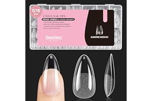 Beetles Medium Almond Nail Tips 576pcs 12 Sizes Pre-Etched Soft Gel Tips | Half Matte Full Cover Press on False Nail Tips Acrylic Nails DIY Extension Gift for Women