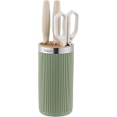 Knife Block without Knives, OLULU Universal Round Knife Block Holder, Spacing Saving Knife Storage Organizer Stand Rack for Countertop (Stylish Green+Yellow Color)