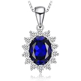 JewelryPalace Princess Diana Kate Middleton Natural Amethyst Citrine Garnet Peridot Topaz Created Ruby Sapphire Simulated Emerald Pendant Necklace for Women, 925 Sterling Silver Gemstone Jewelry Set