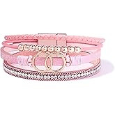 P Ammy Fashion® Women's Multi-layered Leather Wrap Bracelet Boho Cuff with Magnetic Clasp