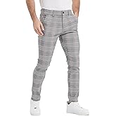Plaid&Plain Men's Plaid Pants Skinny Dress Pants for Men Skinny Chino Pants Men