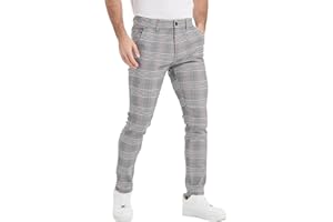 Plaid&Plain Men's Plaid Pants Skinny Dress Pants for Men Skinny Chino Pants Men