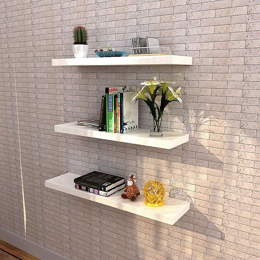 White Wood Wall Shelves Set of 3 Floating Wall Shelves Decorative