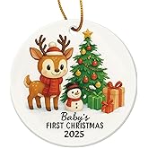 Baby's First Christmas Ornament 2025, Ceramic Double-Sided Newborn Printing Personalized Baby's First Christmas Hanging Ornaments Decoration with Gift Box and Rope for Girl Boy