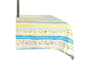 ColorBird Outdoor Table Cloths Square, Waterproof Table Cover with Zipper Umbrella Hole Sea Wave Pattern Plastic Table Cloth for Patio Garden Tabletop Decor