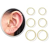 3 Pairs 14k Gold Plated Sterling Silver Small Hoop Earrings Set for Women Cartilage Nose Septum Helix Tragus Rings Multiple Piercing Jewelry, Hypoallergenic Thin Tiny Gold Hoops 6mm 7mm 8mm